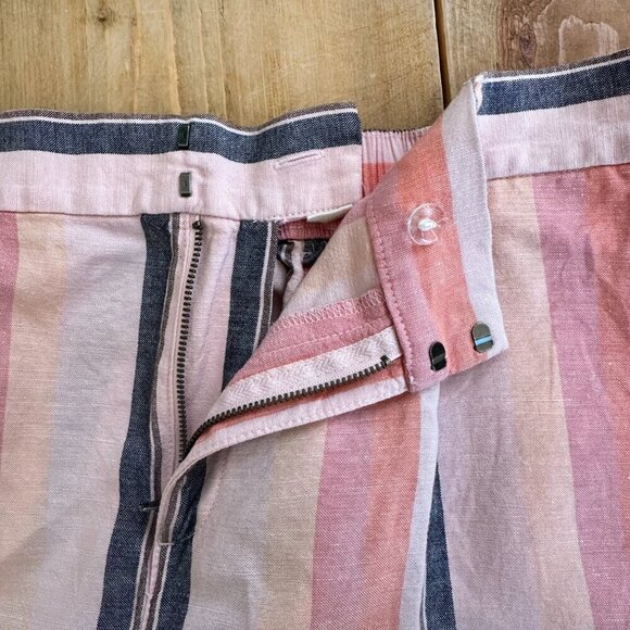 LOFT Linen Rayon Wide Leg Pants Striped M Pink Peach Gray - Picture 7 of 10